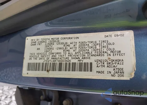 2003 Toyota 4Runner Sr5 V8 z USA, uszkodzony, nr VIN JTEZT14R730003426